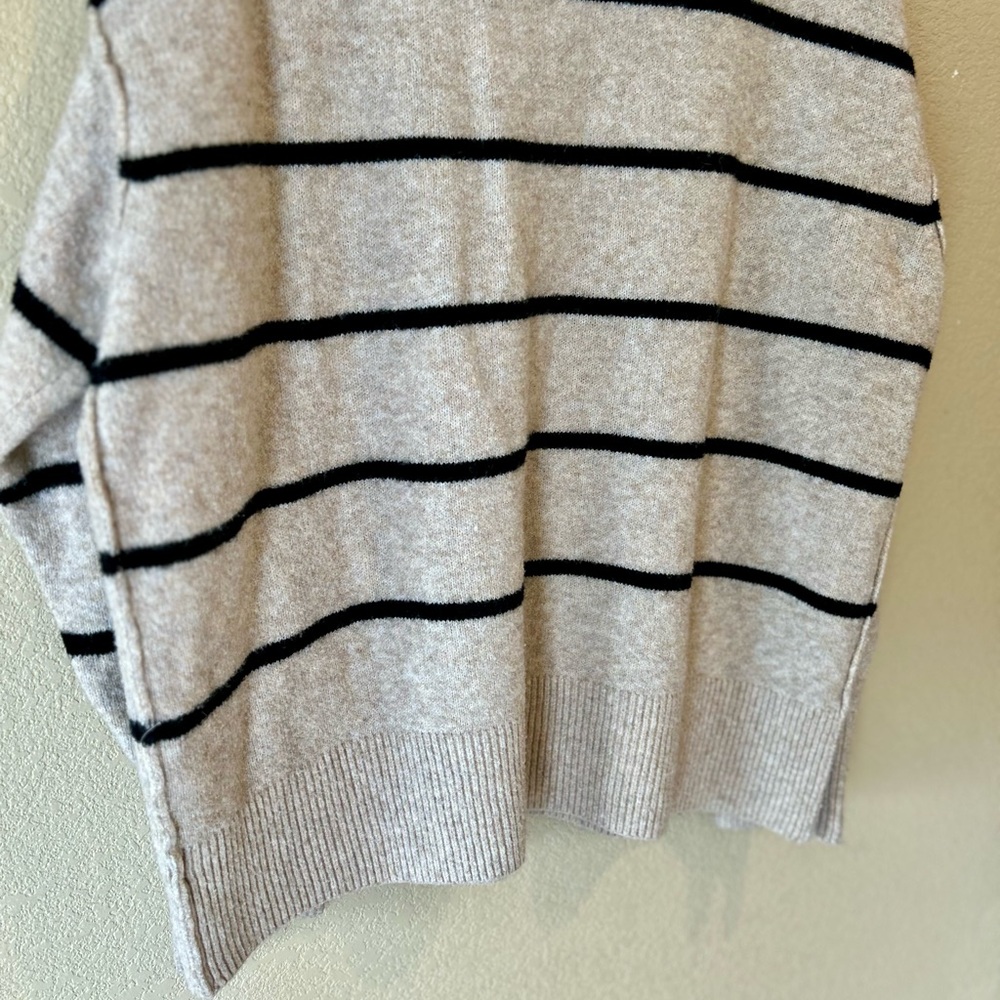 Aerie Striped Crewneck Sweater - Neutral Oatmeal with Black Stripes Oversized L - Picture 6 of 7
